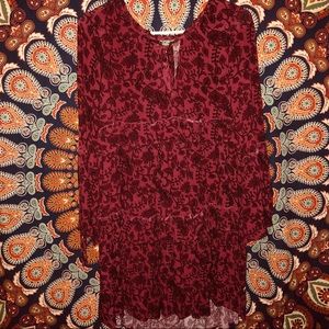 MAROON PRINT BOHEMIAN CASUAL DRESS